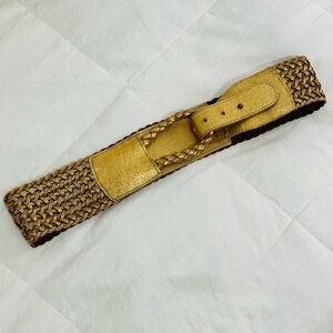 Cache Hand Made Golden Genuine Leather Woven Belt